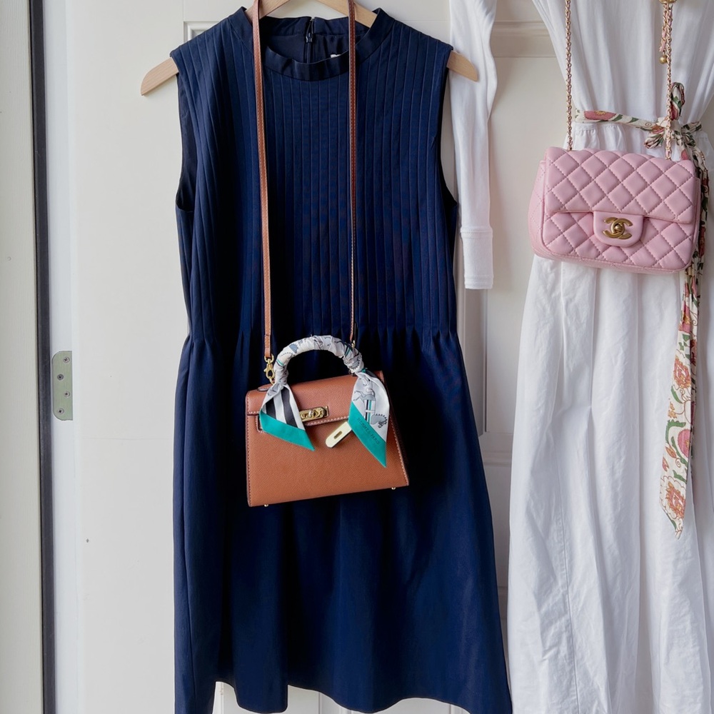 Deep Navy Pleated Bodice Sleeveless Dress